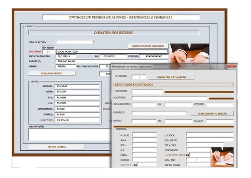 Recibo Profissional De Aluguel! Cadastro E Controle!