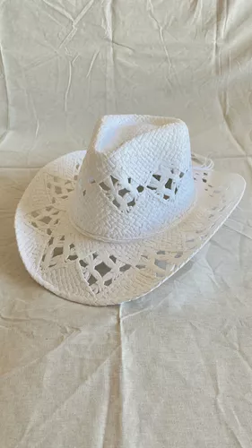 Sombrero Cowboy Calado Vaquero De Rafia Playa Verano Mujer
