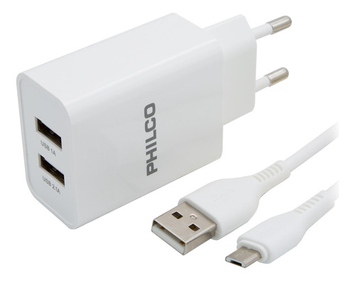 Carg. De Pared 2.1 A Doble Usb C/cable Micro R2100 Blanco