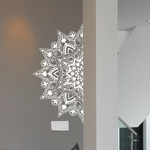 Adesivo Parede Porta Decorativo Mandala Cabeceira Yoga Medit Cor Branco