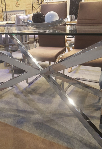 Mesa Comedor Rectangular Vidrio Templado Base Cromada 2 Mt