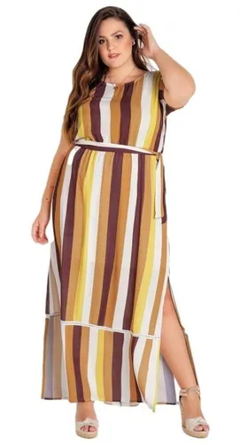 Vestido longo plus size listrado sales