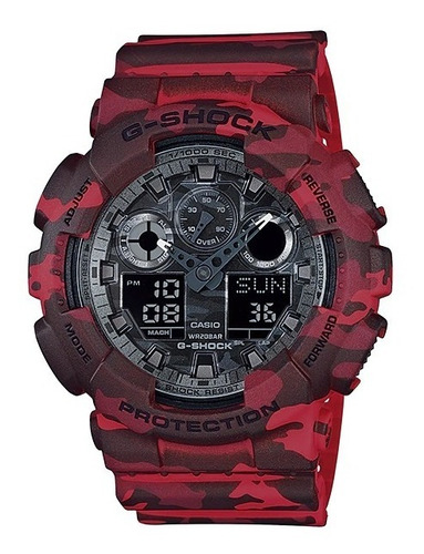 Reloj Casio G-shock Hombre Ga-100cm-4a Color de la malla Rojo camuflado Color del bisel Rojo camuflado Color del fondo Negro