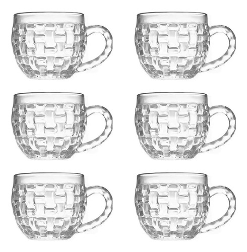 Set X6 Tazas Café Pocillo Vidrio Labrado Cuadrados