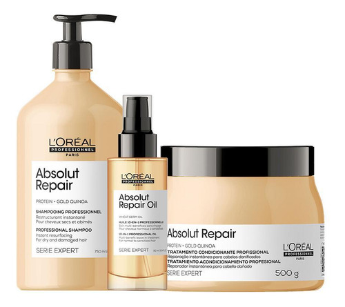  Kit L'oréal Pro Absolut Repair Gold Quinoa-sh E Másc E Óleo