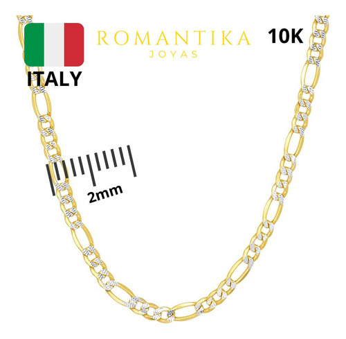 Cadena Figaro 3x1 Diamantada Oro 10k 60cm 2mm Italy Unisex Color Dorado