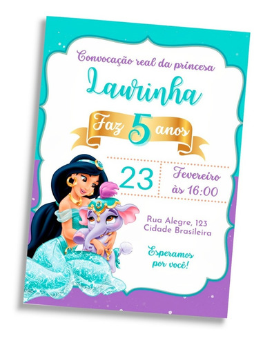 Convite Aniversário Digital Virtual Tema Princesa Jasmine 02