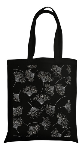 Tote Bag De Gabardina Estampado De Diente De Leon 40 X 35cm Negro Diente De León