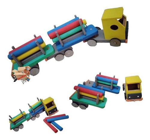 Brinquedo Educativo Madeira Carreta Bitrem Transporte Toras
