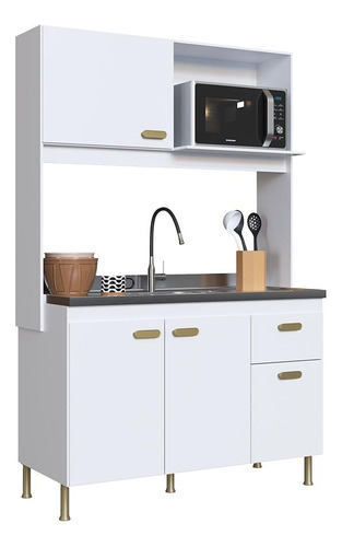 Cozinha Compacta Veneto 120cm 4 Portas 1 Gaveta - Indekés Cor Branco