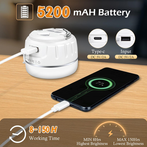 Linterna Recargable Camping 5 Modos 5200 Mah Control Remoto