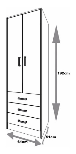 Closet Armario 2 Puertas 3 Gavetas