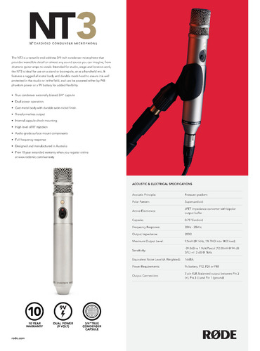Microfono Para Estudio Rode Nt3 - Condenser