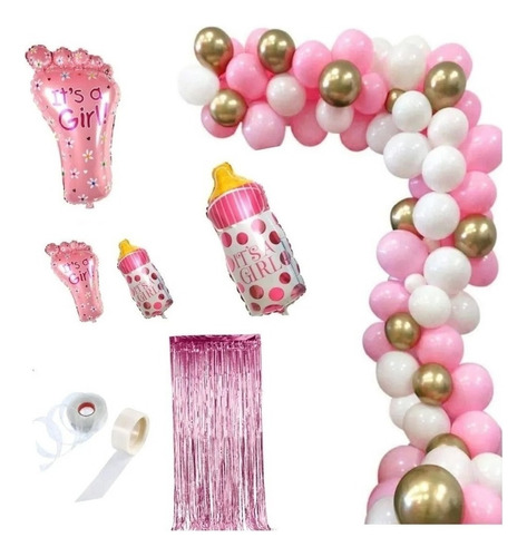 Kit Deco Baby Shawer Celeste Rosa+cortina+mamadera+100glob