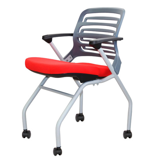 Silla De Oficina Apilable Ika Rojo Ergonómica Ruedas O Fija