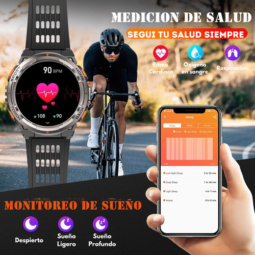 Reloj Inteligente Hombre Gps Satelital Sumergible Militar Negro Mesh Gs500 Negro Film Negro