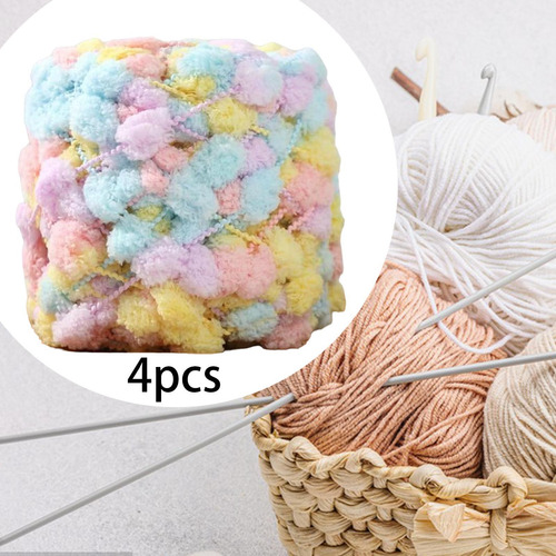 4 Rollos De Hilo Grueso Con Pompón Para Tejer A Multicolor