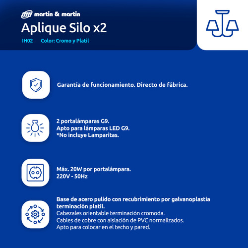 Aplique Pared Rectangular Silo X2 - Martin Y Martin