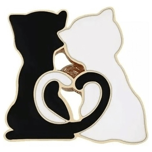 Pin Broche Metálico Gatitos Negro Y Blanco Colitas Corazón