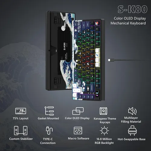 Teclado Mecánico Womier Sk80 Gamer Rgb Hotswap Con Pantalla