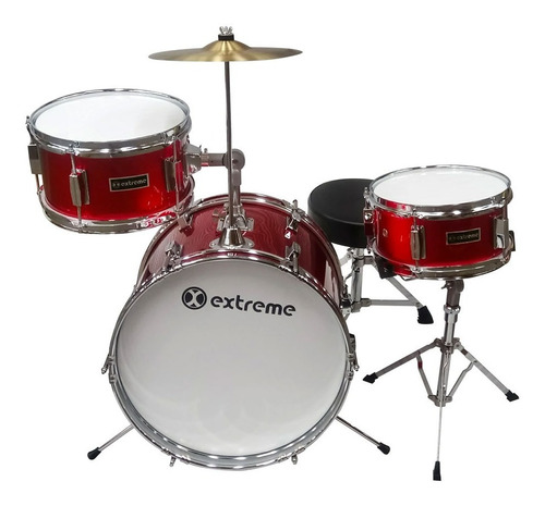 Batería Extreme Exbt013 Rojo Metálico 3 Piezas Infantil