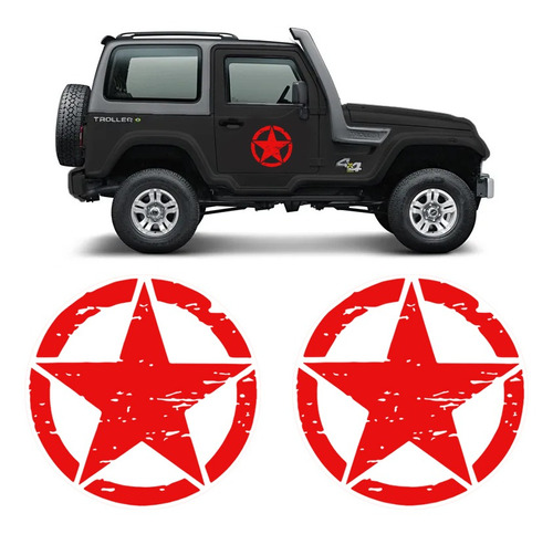 Adesivo Troller T4 Estrela Militar Corroído Emblema Vermelho