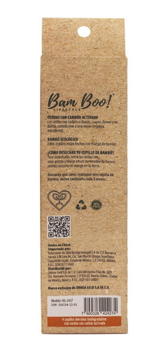 4 Pack Cepillo De Dientes Con Carbón Activado Bam Boo!