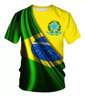 Camiseta Deportiva 3d De La Bandeira De Brasil Manga Curta