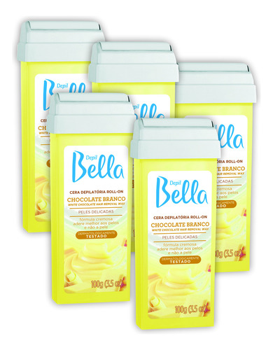 05 Cera Rollon Depilatória 100g Chocolate Branco Depil Bella