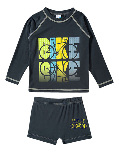 Conjunto Praia Infantil Menino Bike Camuflada Chumbo Tip Top