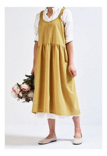 Cf Delantal Amarillo De Lino Y Algodón Para Mujer Kitchen