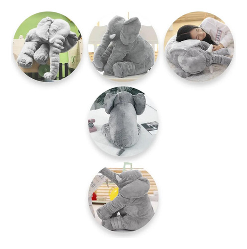 Almohada Elefante Gris Peluche Grande 60cm