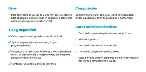 Imagen 6 de 9 de Pastina Weber Prestige 5kg Antihongo Impermeable Porcelanato