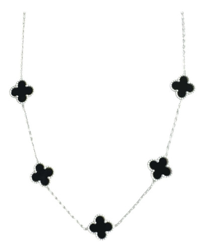 Collar De 5 Flores Negras En Acero Quirúrgico Gris