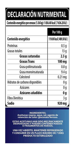 Aceitunas Negras En Rodajas 3 Kg 2 Latas En Total 6kg