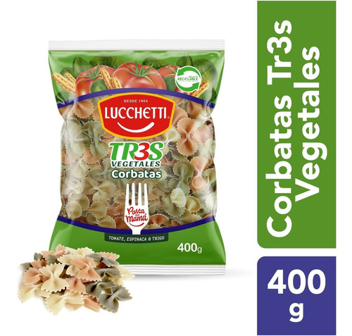 Pasta Corbatas Lucchetti N°88 Tr3s Vegetales 400g