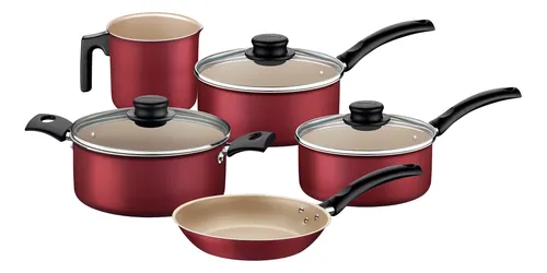 comprar Jogo De Panelas Tramontina Turim Starflon Max 5 Pçs Vermelha