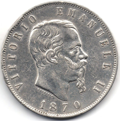 Italia 5 Liras 1870 Plata 0,900, 24,90 G.