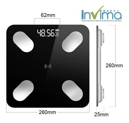 Imagen 2 de 4 de Pesa Balanza Inteligente Bluetooth Grasa Peso Corporal