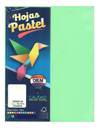 100 Hojas De Papel De Color Tamaño Carta Manualidades Color Verde pastel