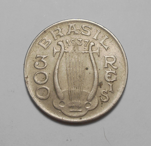 Brasil Moneda De 300 Reis 1937  Km#538 - Arpa - Carlos Gomes