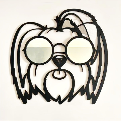 Perro Lhasa Apso Madera/mdf Con Gafas De Espejo | 60 Cm