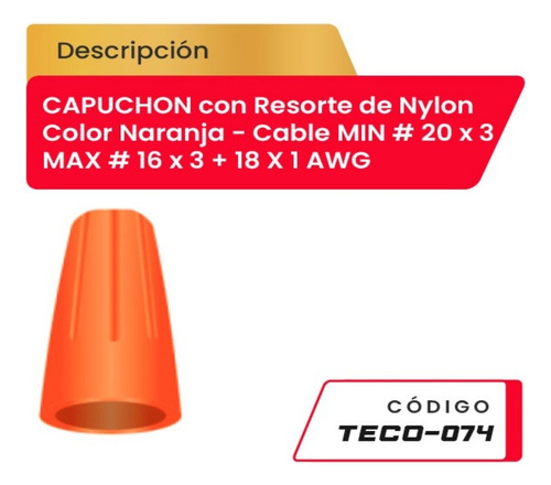 Capuchon Con Resorte De Nylon Cable 20 Y 16awg Teco-074