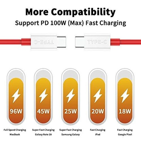 Cable Usb Para Oneplus 9 Pro 2 Unidad 6.6 Pie Tipo Warp