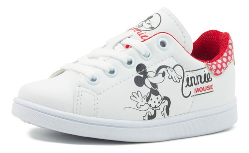 Tenis Moda Urbano Infantil Niña Minnie Mouse Blanco Rojo