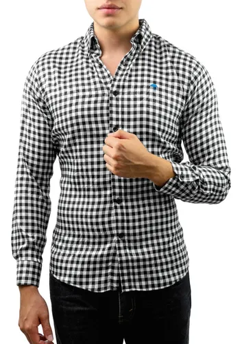 Camisa Hombre Casual Slim Fit Cuadros Blanco Negro Mandala