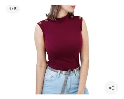 Imagem 2 de 3 de Blusa Feminina Gola Alta Canelada Botões Moda Estagran