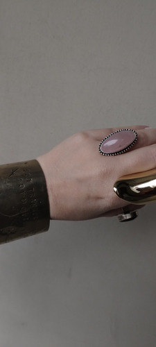 Anillo Hindú De Piedra Cuarzo Rosa Xl Regulable