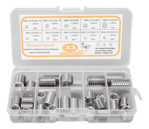 Inserto Roscado, Kit Surtido De 33 Piezas, M8 X 1,25, Acero