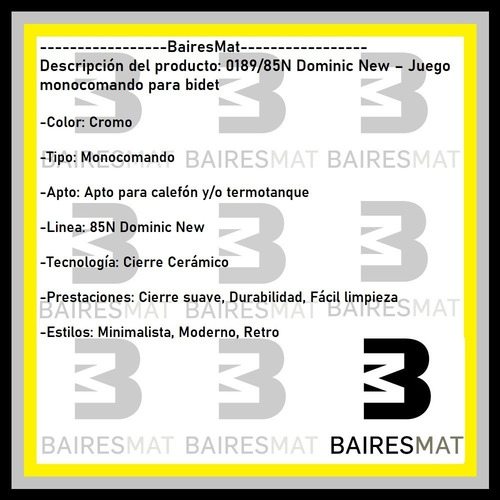 Imagen 7 de 9 de Griferia Fv Dominic New Lavatorio Alto Bidet Monocomando